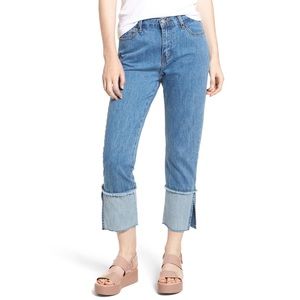 EVIDNT MALTA High Rise Cuffed Raw Hem Crop Jeans